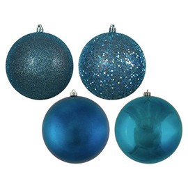 Vickerman 347676-2.4" Sea Blue 4 Assorted Finish Ball Christmas Tree Ornament (24 pack) (N590662)