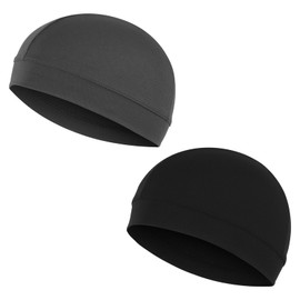 Anseom 2 Pieces Cycling Skull Cap Sweat Cap Running Cap Breathable Beanie Hat Cycling Helmet Liner Cap Moisture Wicking Skull Caps Soft Under Helmet Hats for Men and Women (Black + Grey)