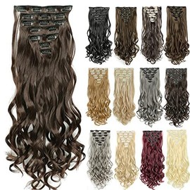 IMISSU 22 Inch 7PCS Set Long Curly Clip in Hair Extensions Natural 16 Clips Full Head Hair Extension Hairpiece for Girl (Brown)