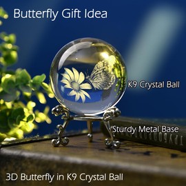 WEINUO 3D Butterfly Crystal Ball Gift for Women Her Girl Paperweight Glass Sphere 60mm Figurines for Home Decor Butterfly Ornament Birthday Gift