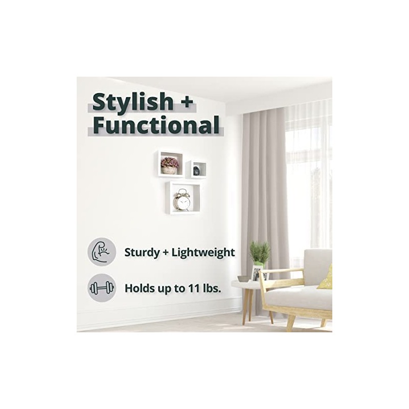 Greenco 3 Cube Floating Shelf, Easy-to-Assemble Floating Wall Mount Shelves
