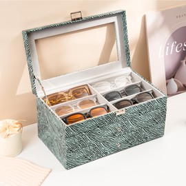 ProCase 3-layer Sunglasses Storage Organizer, 18 Slots Leather Sunglass Box Multiple Pairs Eyeglass Cases Eye Glass Eyewear Display Holder for Men Women -Stripe