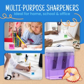 Craftzilla Pencil Sharpener 100-Pack - Manual Pencil Sharpener for Kids with Lid - Crayon Sharpener - Double Hole Pencil Sharpeners for School, Office, and Home
