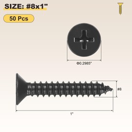 METALLIXITY Countersunk Phillips Wood Screws (#8x1) 50Pcs, Carbon Steel Coarse Thread Phillips Drive Flat Head Wood Screws - for Furniture Installation Repair, Black