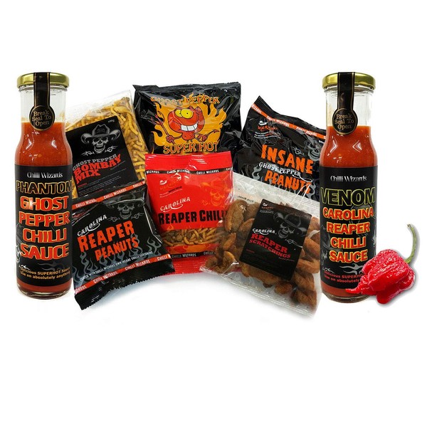 Chilli Wizards Special - Carolina Reaper & Ghost Pepper Sauce & Snack Collection 8 Items