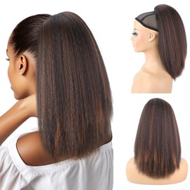 Rafabcici 16-Inch Yaki Straight Drawstring Ponytail Extension with Bangs for Black Women - Synthetic Clip-in Hairpiece for Daily Use(4H30)