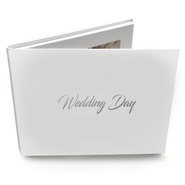 Talking Print - Marco digital IPS HD de 7 pulgadas para foto y video – Cubierta de aluminio plateada 'Wedding Day' – Folleto con respaldo duro A5 – Sube tus imágenes y vídeos a 4 GB/4 horas