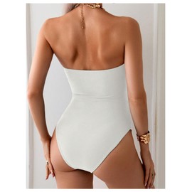 Milumia Women's Metal Starfish Strapless Cut Out One Piece Swimsuits Ruched Bandeau Bathing Suit Apricot Medium