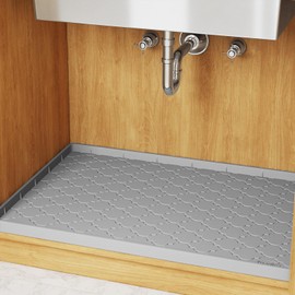 Waterproof Under Sink Mat, 31'' x 22'', Silicone Under Sink Liner for Kitchen Bathroom, Under Kitchen Sink Organizers and Storage, Cabinet Shelf Protector, Flexible Under Sink Drip Tray, Light Grey