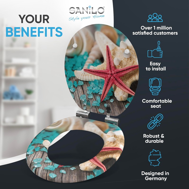 Sanilo Toilet Seat ROUND with Soft Close, Quiet and Slow