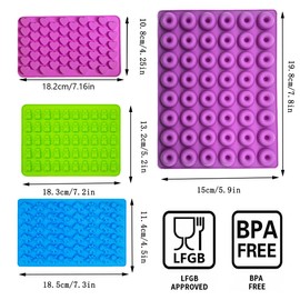Gummy Candy Molds - Silicone Gummy Dinosaur/Donut/Small Hearts Shapes/Bear Mold for Kids with 2pcs Dropper,Non-stick and Bpa Free for Mini Candy Chocolate Gummies Baking