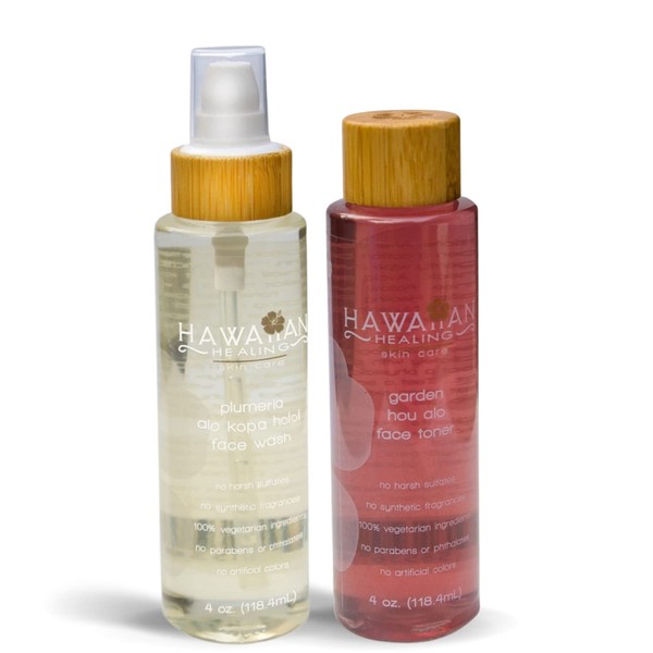 Hawaiian Healing Skin Care - Soothing Cleanser & Toner Duo - 100% Organic, No Synthetic Fragrances, Vegan, & Hydrating