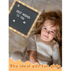 Light up Felt Letter Board Sign with LED Lights - 10 × 10in Changeable Message Board Wall Mounted with Tripod Stand 470 Letters for Birthday Housewarming Gifts Christmas Parties Home Decor, Grey