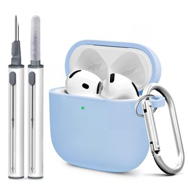 Woyinger for Airpods 4th Case Cover, Come with Cleaner Kit,Soft Skin Silicone Case Cover with Keychain, Full Protective Case for Men and Women, Compatible with AirPods 4th Generation Case,Sky Blue