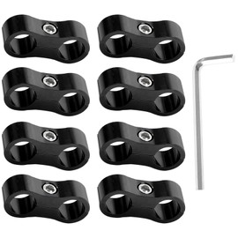AICARS 6AN 14mm Hose Separator Clamps with Wrench Aluminum AN6 Hose Clamps Fit 3/8 Fuel Line, Brake Line, Water Pipe and Gas Line, Pack of 8 (Black)