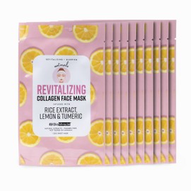 BioMiracle Revitalizing Collagen Face Mask, Infused with Rice Extract, Lemon and Turmeric, 10 Sheets (10 Pack)