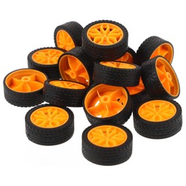 ORFOFE 28pcs Rubber Craft Car Wheels for DIY Truck Wheel Small Playthings for Motor Skills Hand Eye Coordination Orange