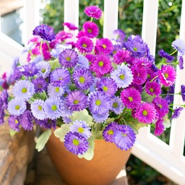 Artificial Dahlia Flowers Fake Flowers Plants for Outdoors Spring Decoration, 6 Bundles Faux Dahlia Silk Flowers for Outside Realistic UV Resistant for Planter Front Door Porch Patio Balcony Yard, Mix