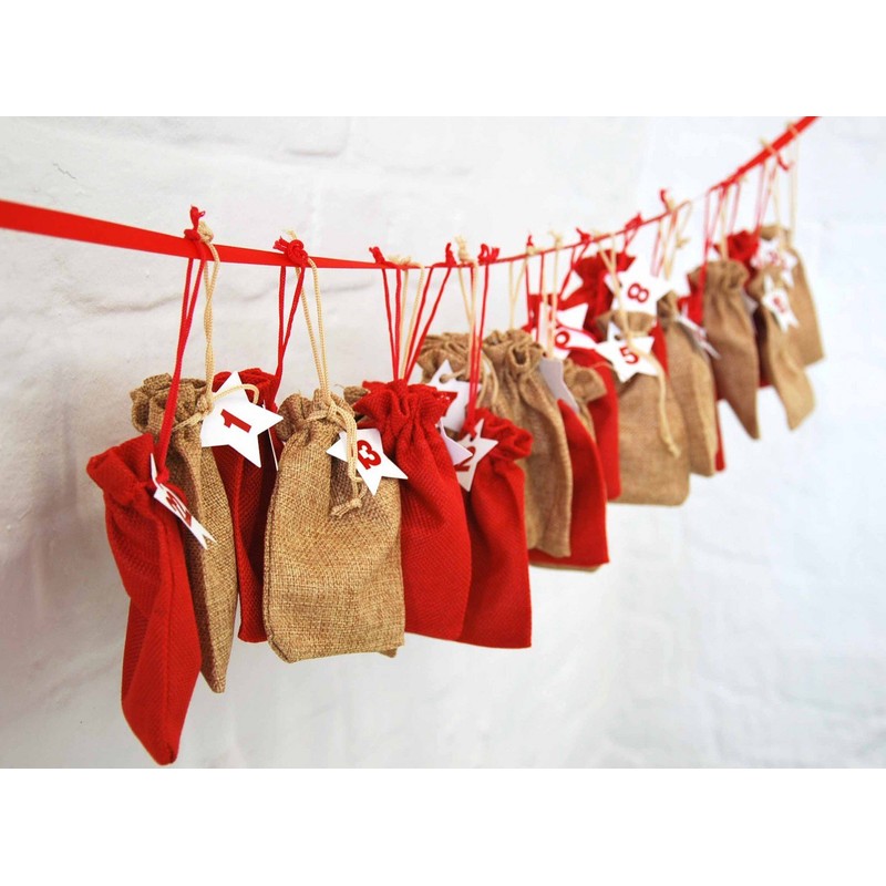 Miniblings DIY Advent Calender Set 24 Jute Bags Numbers Stars