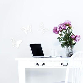 Wandkings 3D-10799 3D Style Butterflies with Patterned Wings, 3 pieces 20 x 18 cm Wall Decoration White