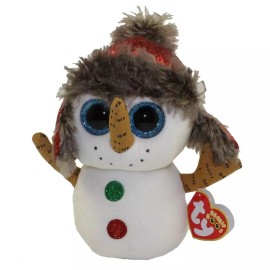 Ty Beanie Boos  BUTTONS The Holiday Snowman 6" Glitter Eyes New MWMT's