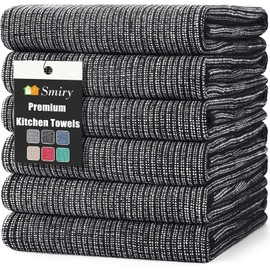 smiry Premium Kitchen Towels(18"x 28", 6 Pack), Large Cotton Dish Cloths Set, Flat & Terry Towel Highly Absorbent Tea Towels with Hanging Loop, Black