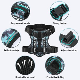 Belababy Dog Harness Small Medium Large, Reflective Tactical No Pull Harness for Dogs in Training, Adjustable Soft Service Pet Vest with Easy Control Handle, BlueCamo, S