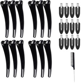24 Stück Haarklammern Friseurbedarf, Haarclips zum Stylen und Schneiden, Abteilklammern Friseur, Haarspangen Friseur mit Silikonband für Dickes & Dünnes Haare mit Kamm