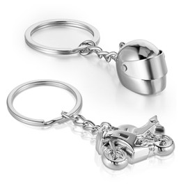 AOZUO Pack of 2 Motorcycle Helmet Key Chain, Motorcyclist Gift Idea Biker Gift 3D Mini Key Ring Motorcycle Helmet Keyring Pendant for Birthday Holiday Gifts, Helmet and motorcycle