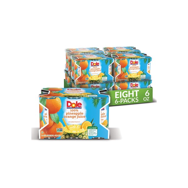 Dole Pineapple Orange Juice, 100% Fruit Juice with Added Vitamin C, 6 Fl Oz (Pack of 6), 48 Total Cans