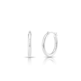 10K White Gold Classic Shiny Polished Hoop Earrings, Plain Round Gold Hoops, Gold Earrings for Women and Men, 10K Real Gold (16mm)…