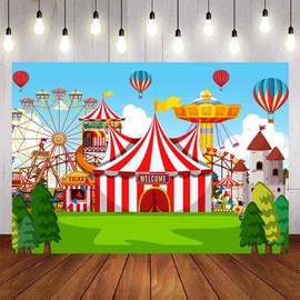 Carnival Party Backdrop Cartoon Amusement Park Ferris Wheel Carousel Circus Tent Photography Background 7x5ft Carnival Games Circus Theme Boys Girls Birthday Party Baby Shower Decorations