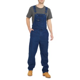 Ubon Denim Bib Overalls for Men Relaxed Fit Work Jeans Workwear, Indigo Rigid, 44W x 30L