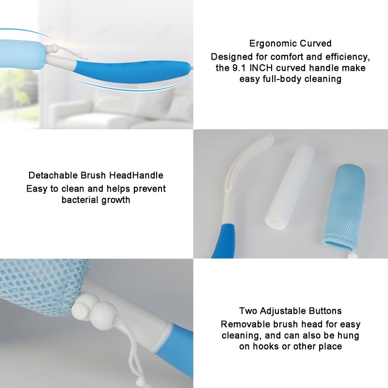 Long Handle Bath Brush, Anti-Slip Curve Handled Bath Body Brush,