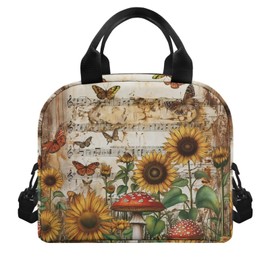 Luarisgur Mushroom Lunch Box for Women Small with Strap Butterfly Sunflower Cute Lunch Bags for Girls Kids Teens Insulated Lunch Bags Tote Cooler Bag Bento Box Snack Pouch Lunchbag