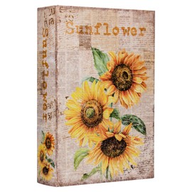 DROFELY Decorative Book Box Vintage Style Fake Book Sunflower Pattern Faux Leather Book Box Vintage Book Storage Box Bookshelf Decoration Cafe Decorative Book3-06， Christmas gifts