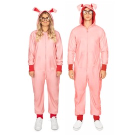 Tipsy Elves Christmas Onesies for Adults - Comfy Unisex Matching Holiday Jumpsuits with Convenient Pockets - Pink Christmas Story Bunny Christmas Jumpsuit Size Medium
