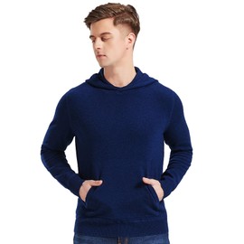 GreenMount Cashmere Sweater for Men Essential Base Hoodie Long Sleeve Pullover Sweater with Pocket (Navy)