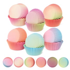 LWMTT Pack of 300 Muffin Cases Paper Mini Muffins Paper Cases 6 Colour Muffins Paper Cases Food Grade Gradient Design Cupcake Cases for Baking, Dessert, Party, Birthday, Wedding