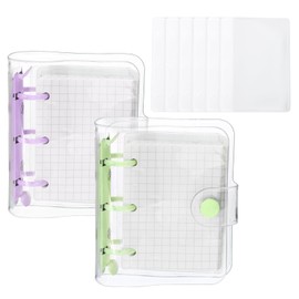 PATIKIL Clear 3 Ring Binder Cover, 2 Pack PVC Notebook Binder Mini Refillable Loose Leaf Folder Planner with 160 Sheets Paper, Green Purple