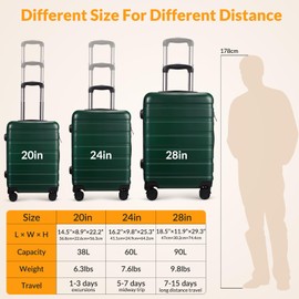 BuzToz Luggage 2-piece Set Suitcase Spinner Hardshell Lightweight TSA Lock Dark Green, 14", 20"