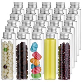 QWORK 50ml Flat Bottom Clear Plastic Test Tubes with Screw Caps, 30 Pcs Self-Standing PET Tubes with Aluminum Caps, 4.25"x1.1" Leak-Proof Design for Storage, Experiments, and Decoration
