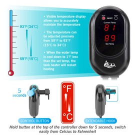 AQQA Aquarium Heater 200W for 45-80 Gallon Submersible Fish Tank Heater for Aquarium Betta Fish Heater Aquarium Thermostat Heater Freshwater and Saltwater (200W for 45-80 Gal)