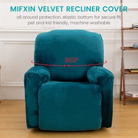 MIFXIN Recliner Chair Cover 4 Piece Velvet Stretch Recliner Chair Slipcovers Reclining Sofa Couch Slipcover Soft Thick Elastic Anti-Slip Washable Furniture Protector (Emerald Green)
