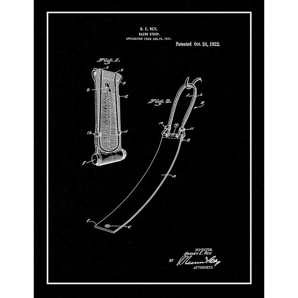 Razor Strop Patent Print Black Matte with Border (11" x