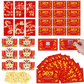 KESOCORAY Snake New Year Scratch off Fortune Cards with Chinese Red Envelopes 2025 Year of The Snake Party Games for Lunar New Year Presents Gifts Decorations 2025 New Year Party Scratch Activities