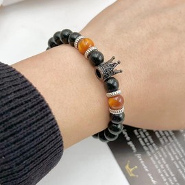 CSIYANJRY99 To My Man Straighten Your Crown Bracelet 8MM Natural Tiger Eye Stone Mens Beaded Bracelets for Men Husband or Dad (Black)