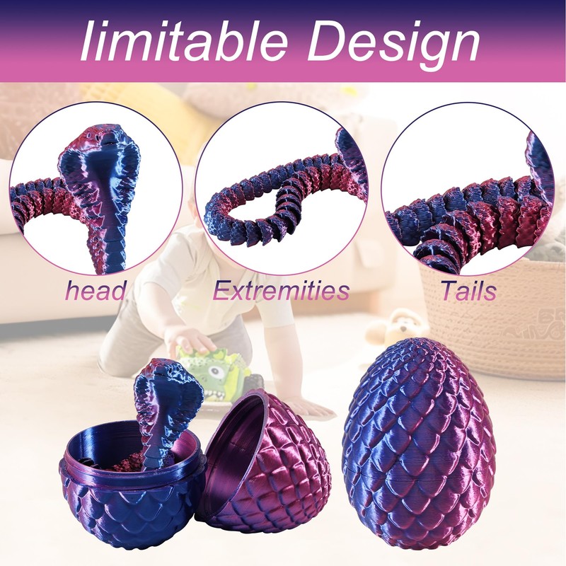 Joycabin 3D Printed Snake Toy, Easter 3D Printed Dragon Egg