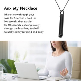 Collar, Collares de Respiración para Mujeres Y Hombres, Collar de Respiración de Moda, Collar de Acero para Aliviar el Estrés para la Ansiedad, Alivio del Estrés y la Ansiedad, Meditación (Negro)