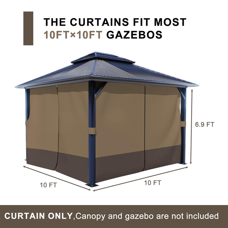 BPS 10' x 10' Gazebo Privacy Curtains with Double Zipper,